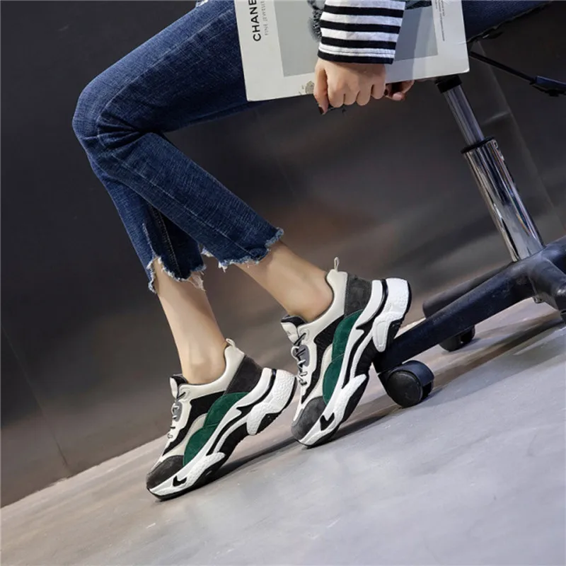 

KZZO New Arrive Fashion Spring Genuine Leather Women Casual Sneakers Shoes Autumn Flats Platform Girls for Walking Shoes Lace Up