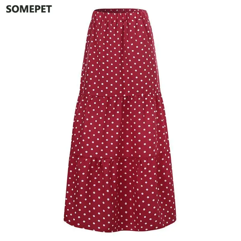 

Women Vintage High Waist Polka Dot Skirts Summer Bohemian Long Skirts Casual Beach Party Vestido Faldas Saia Femme Jupe 7