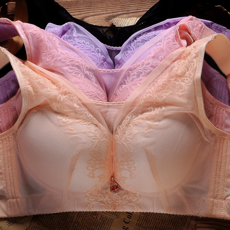Embroidery Wire Free Bras for Women Push Up Lace Bra Sexy Lingerie Femme 34 to 50 Large size bra