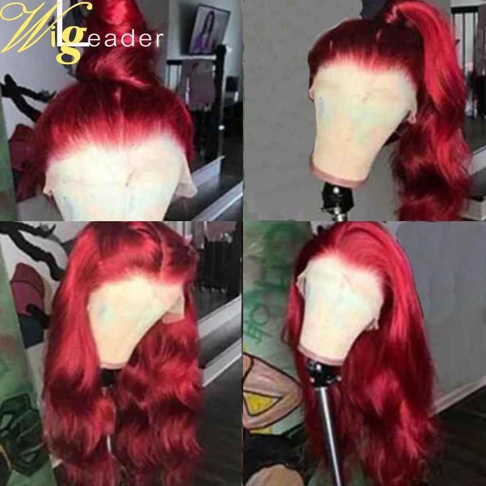 Парики Wigleader из красных человеческих волос на шнуровке спереди 150% предварительно
