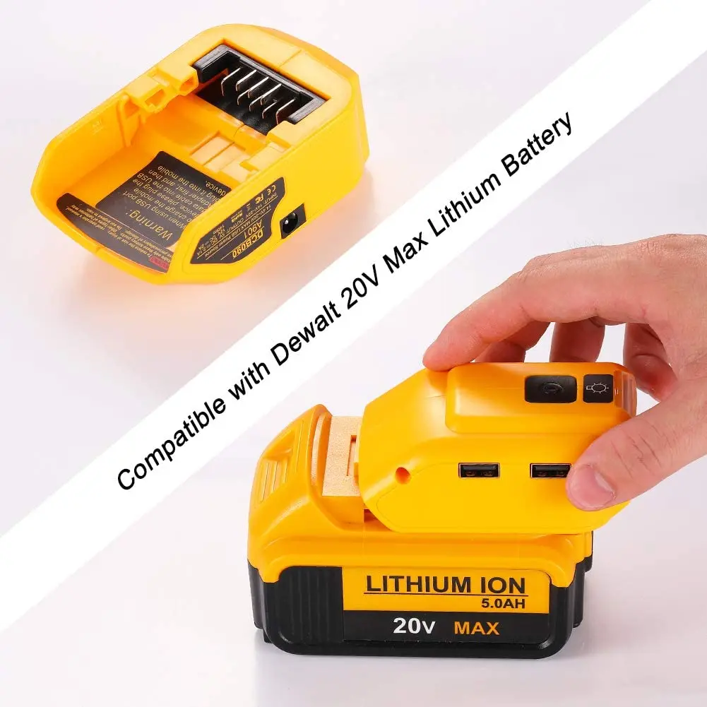 

DCB090 Battery Power Source Compatible with DeWalt 20V MAX Lithium-Ion Batteries, Adapter Converter with LED Light, Dual USB Po