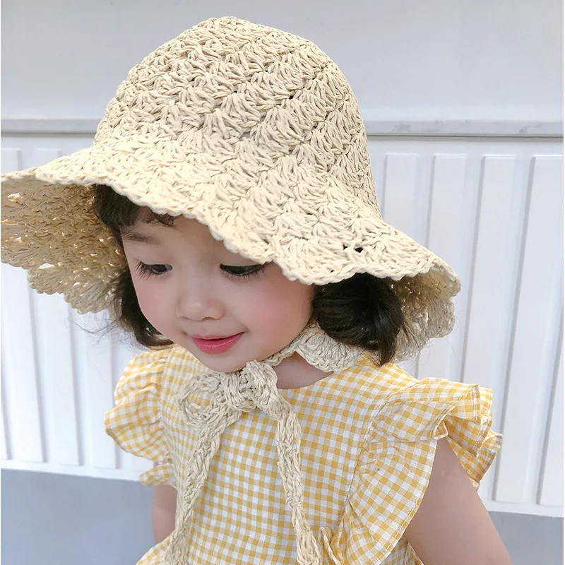 

New Big Brim Princess Baby Hats Summer Straw Baby Girls Cap Cute Kids Beach Sun Caps Baby Girls Bucket Hat Panama Hats For Kids