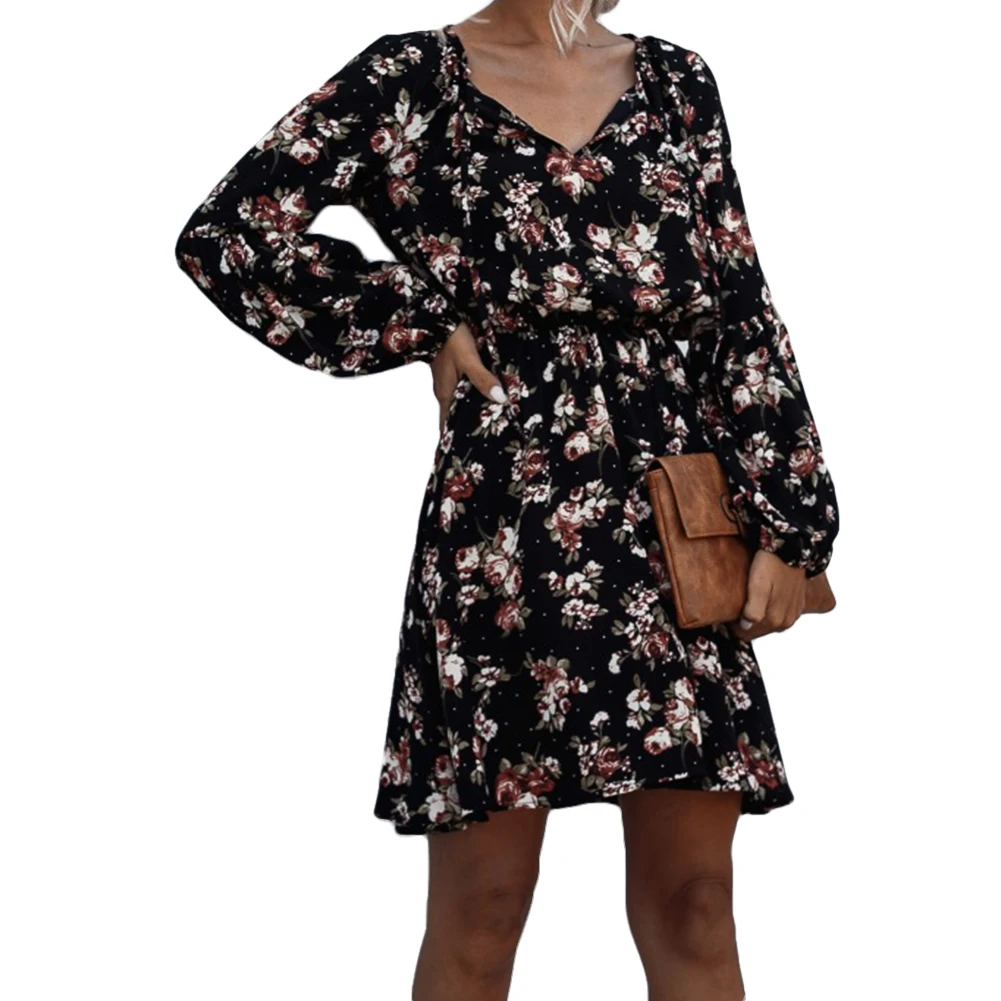 

Женское мини-платье с цветочным принтом, V-образным вырезом и драпировкой, модное элегантное праздвечерние чное платье трапециевидной форм...