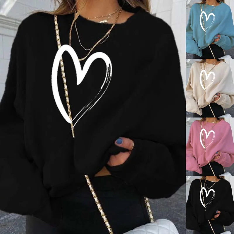 

Свитшот женский с принтом сердечек, Свободный пуловер, худи, модная уличная одежда, повседневный свитшот с длинным рукавом в стиле Харадзюк...