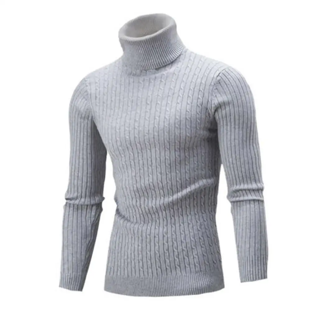 

Casual Men Winter Solid Color Turtle Neck Long Sleeve Twist Knitted Slim Sweater