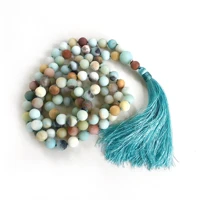 natural matte amazonite 108 beads tassel knotted necklace gift colorful classic healing cuff lucky handmade relief buddhism