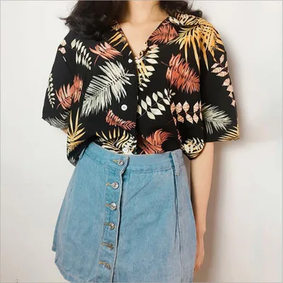 

Women Crop Top New Chiffon Casual One size Blouses Female Fashion Floral Short Sleeve Shirts Ladies Summer Loose Tops