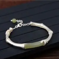 

Original design handmade silver inlaid Hetian jade exquisite bamboo knot fashion bracelet elegant, charming ladies jewelry