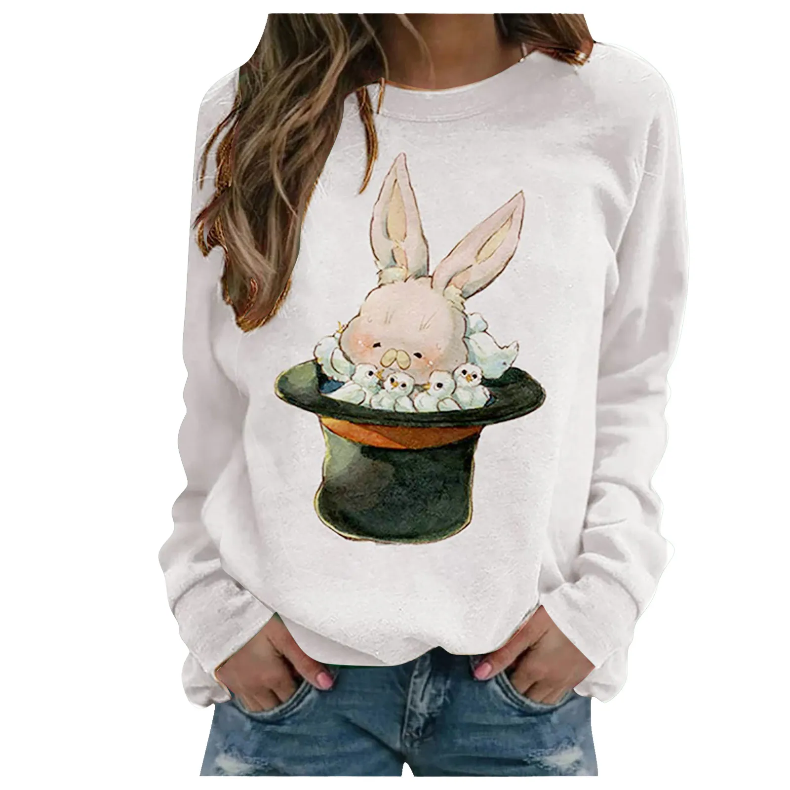 

Autumn Women's Casual Sweatshirt Creative Rabbit Printed Pullover Sweatshirts Fashion Crewneck Long Sleeve Loose Hoodies Tops