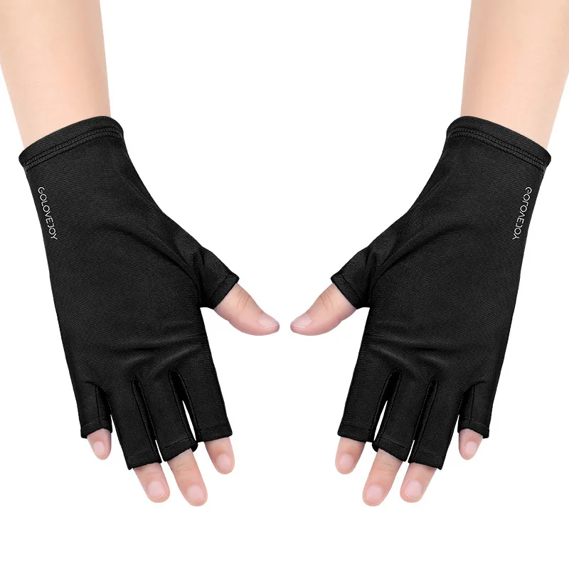 1 Pair Sun Protection Gloves Fingerless Breathable Soft Sport Quick Drying Sunscreen Gloves Nail Protector For Riding Black 2021