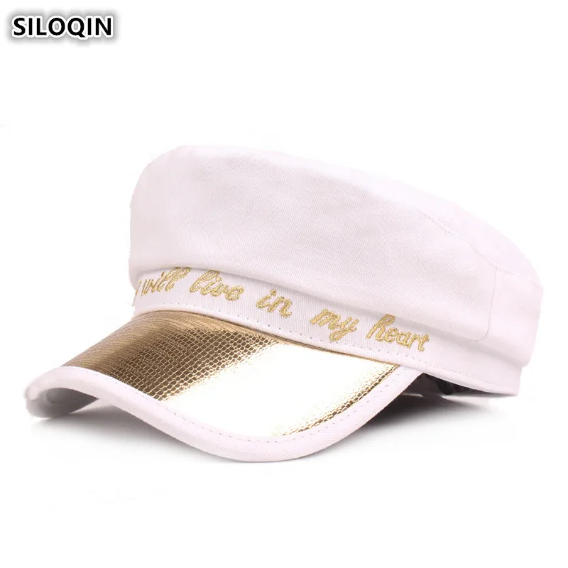

Элегантные женские модные кепки SILOQIN с надписью, армейские военные шапки, мужская Кепка с плоским верхом, Студенческая Кепка-бейсболка, нови...