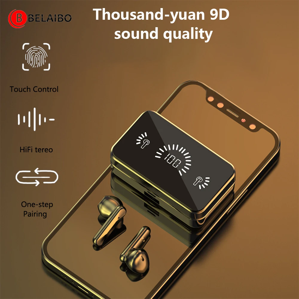 

Mirror Wireless Earphones Bluetooth headphones 9D Hifi Sound Quality wireless Headphones for pc Sport Gamer Wireless bluetooth