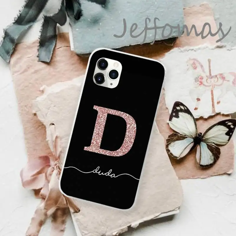 

ABC Name Letter Monogram Pink Glitter Gold Phone Case Transparent for iPhone 11 12 mini pro XS MAX 8 7 6 6S Plus X 5S SE 2020 XR