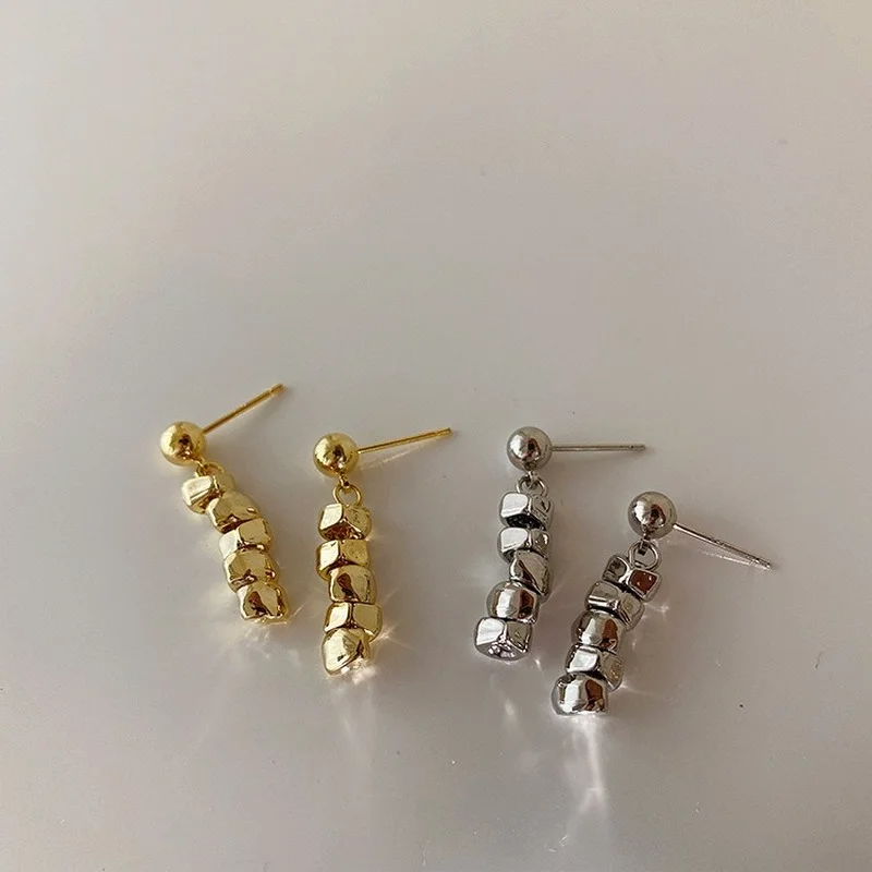 

Origin Summer Unique Design Metal Cube Dangle Earring for Women Girls Gold Silver Color Metallic Geometrical Earring Jewelry