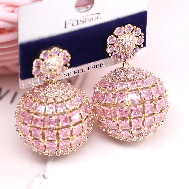 

Micro-set zirconium diamond three-dimensional ball earrings 210317-33