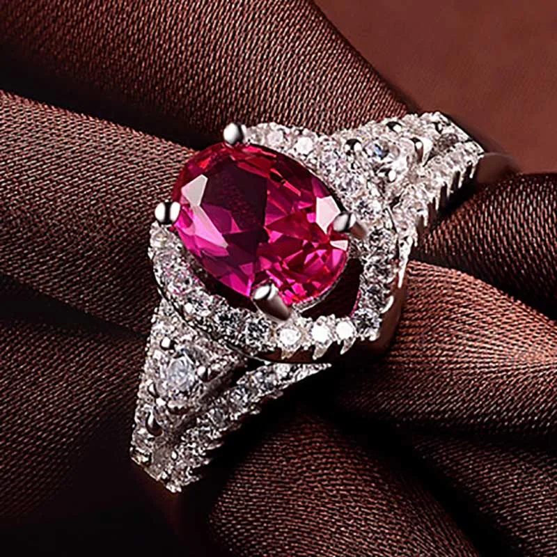 red Bague Ringen, хорошее качество, Стерлинговое Серебро S925, Ювелирное кольцо для женщин, геометрические, деловые, вечерние, свадебные, подарок на день рождения - Цвет камня: red