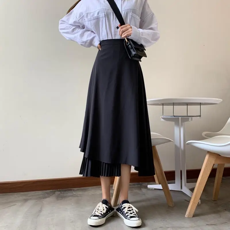 

high waist skirts Korean empire knee-length solid casual style autumn new aldas mujer moda Women's Clothing Harajuku ladies