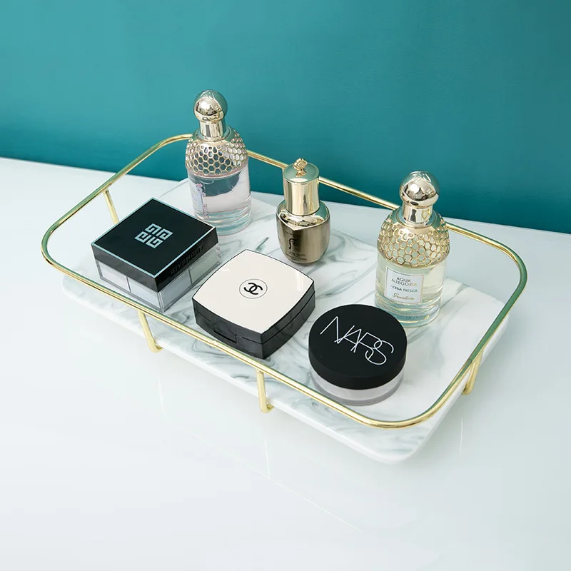 

Nordic Marbled Golden Storage Tray Ceramic Rectangle Cosmetics Jewelry Storage Tray Living Room Coffee Table Desktop Home Decor