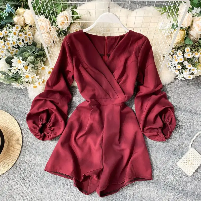 2019 Новая модная женская одежда Осенний комбинезон с v-образным вырезом женский |