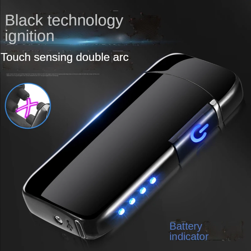 

Rechargeable Lighter Fingerprint Sensor Creative Double Arc Windproof Cigarette Lighter Smoking Set Tobacco Accessories