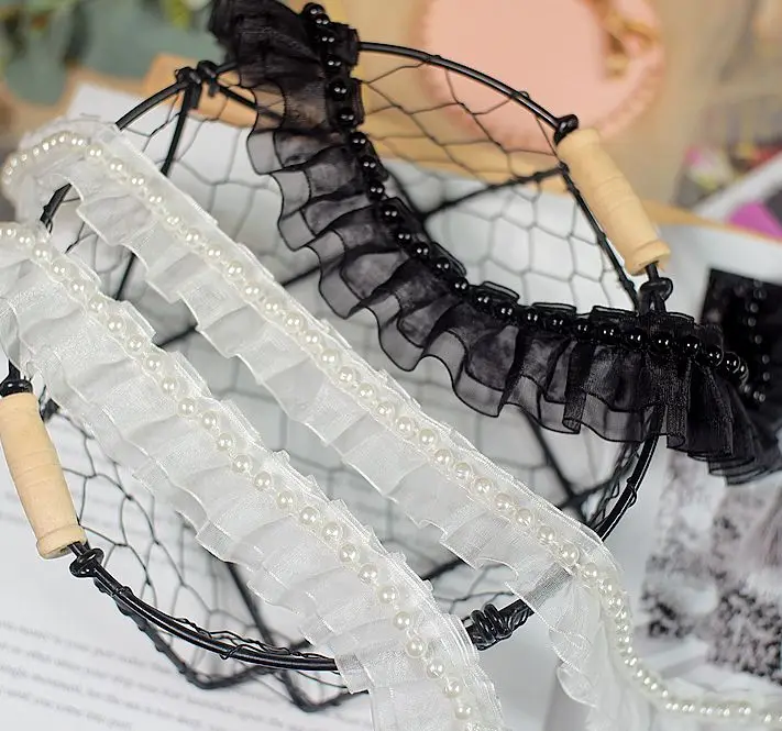 10 ярдов белые черные бусины из органзы кружевная лента оборки отделка аппликация