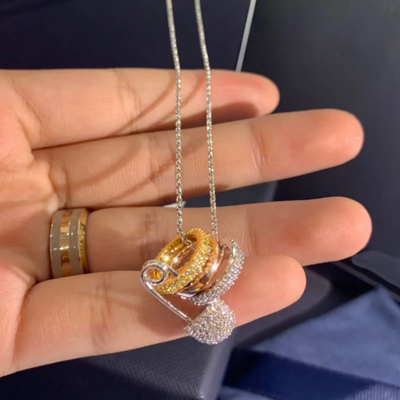 UMGODLY Fashion Necklace Rose Gold 3 Colors Circles with Safety Pin Pendant Women CZ Zircon Jewelry | Украшения и аксессуары