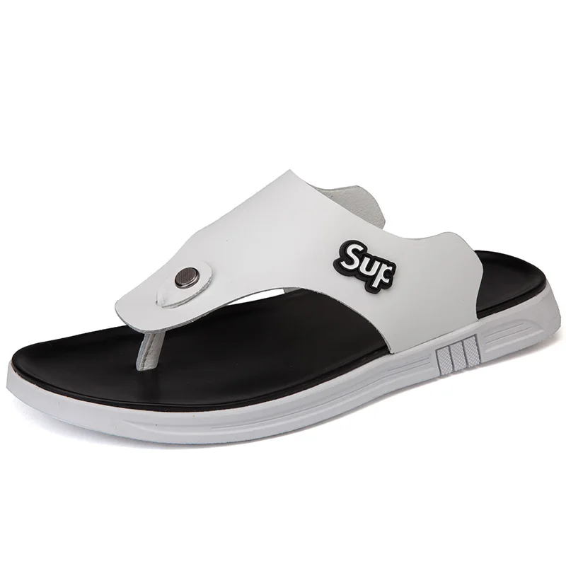 

Summer men's brand designer original outdoor casual flip flop men's sliding black and white flat sandals обувь мужская летня E44