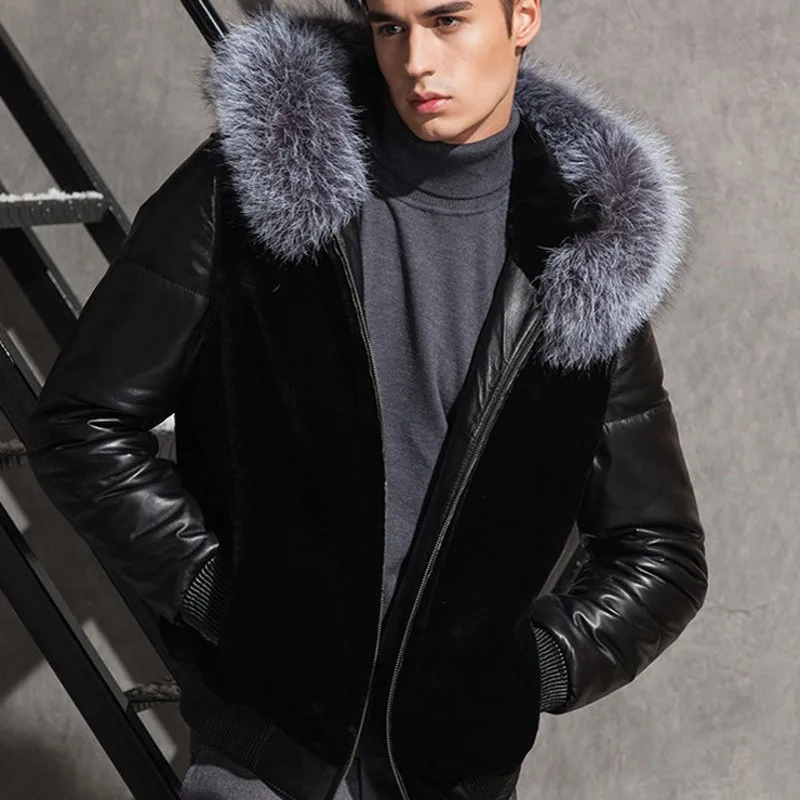 Top Brand Mens Pu Leather Motorcycle Jacket Faux Coat Fur Trim Hooded Winter Warm Overcoat Classic Black European Large Size | Мужская