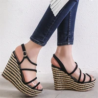 new women back strap genuine leather platform wedges high heel gladiator sandals female open toe party pumps shoes oxfords shoes