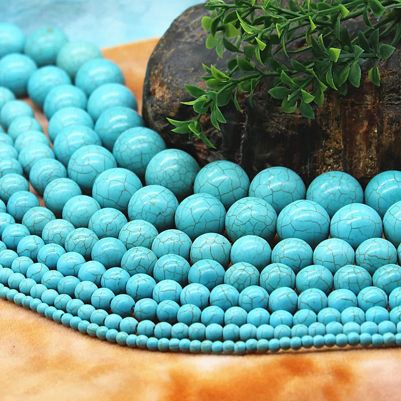 

4~16mm Natural Blue Turquoise Stone Semi-precious Loose Beads for Charms Jewelry Making DIY Bracelet Necklace Accessories 39cm