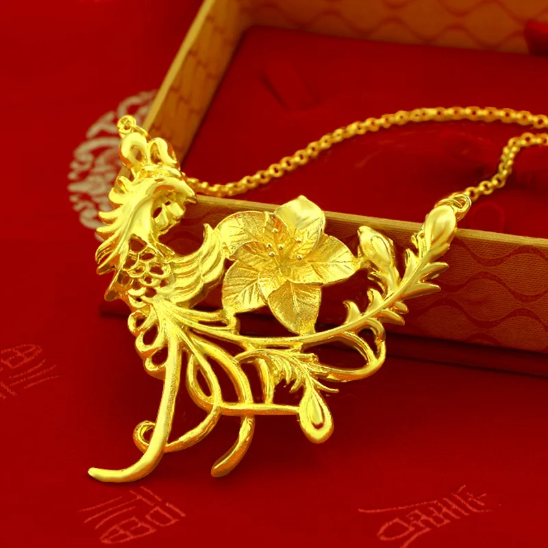 Luxury Phoenix Flower Gold Wedding Jewelry Necklaces Women's 24K Gold Plated Wedding Bride Imitation Gold Necklace Chains Gifts