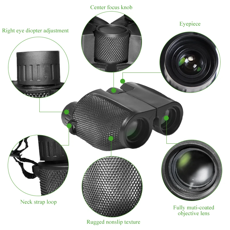 10X компактный бинокль мощный зум зеленая пленка портативный Карманный военный