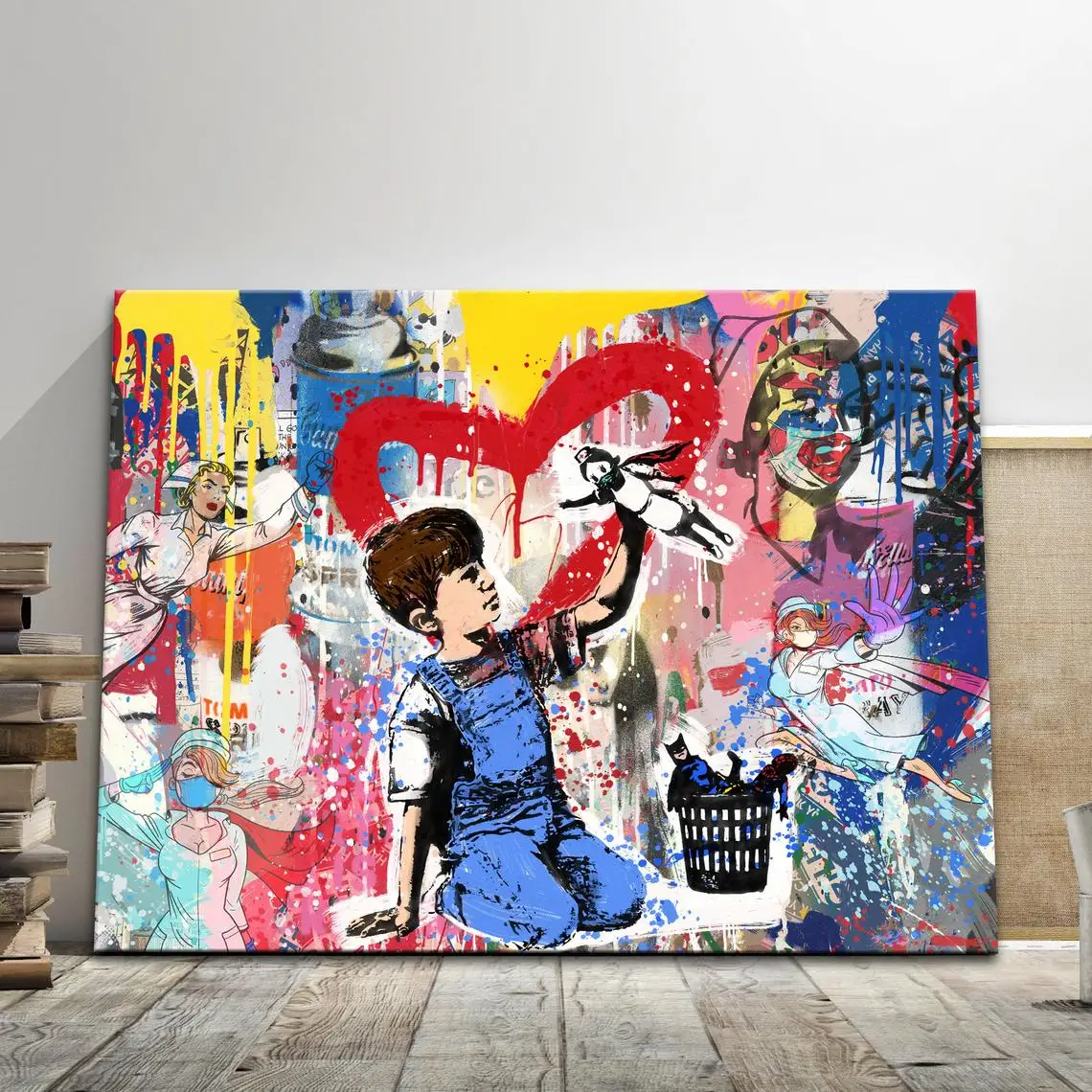 

Pop Art Street Graffiti Little Kids With Nurse Toy Poster Painting Canvas Print Wall Picture For Living Room Kids Home Decor