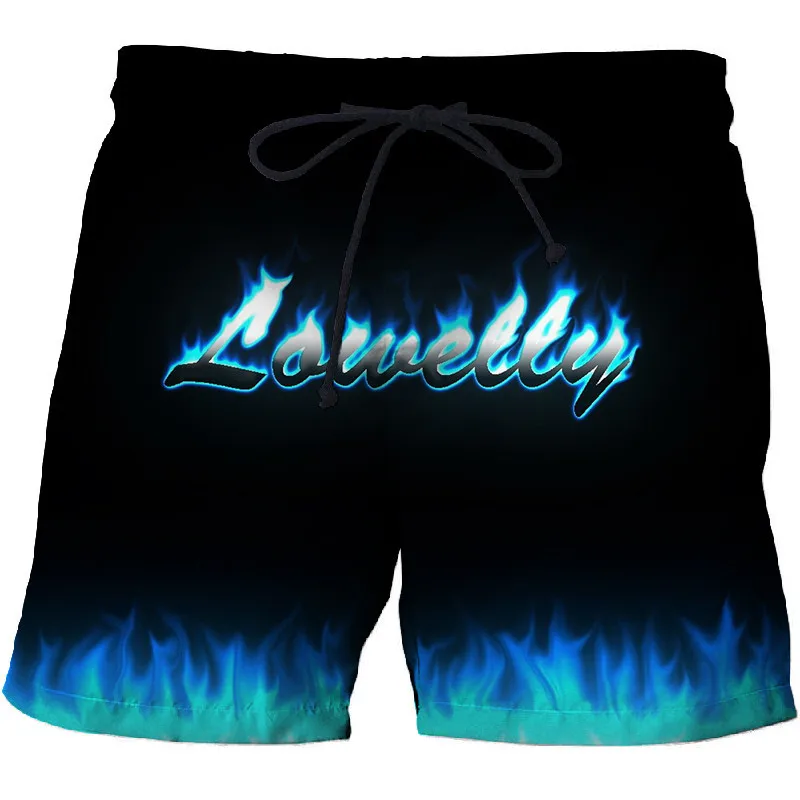 

2021 new summer new flame 3D personalized printing men's beach pants loose sports quick-drying swimming trunks men's swimsuits
