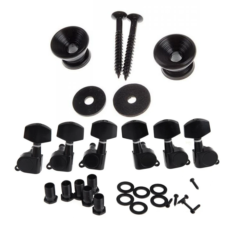 

2 X Black Plating Strap Lock For Electric Acoustic Guitar Bass & 6 Pieces Black Sealed Electric Tuning Pegs Tuner Machine Head 3