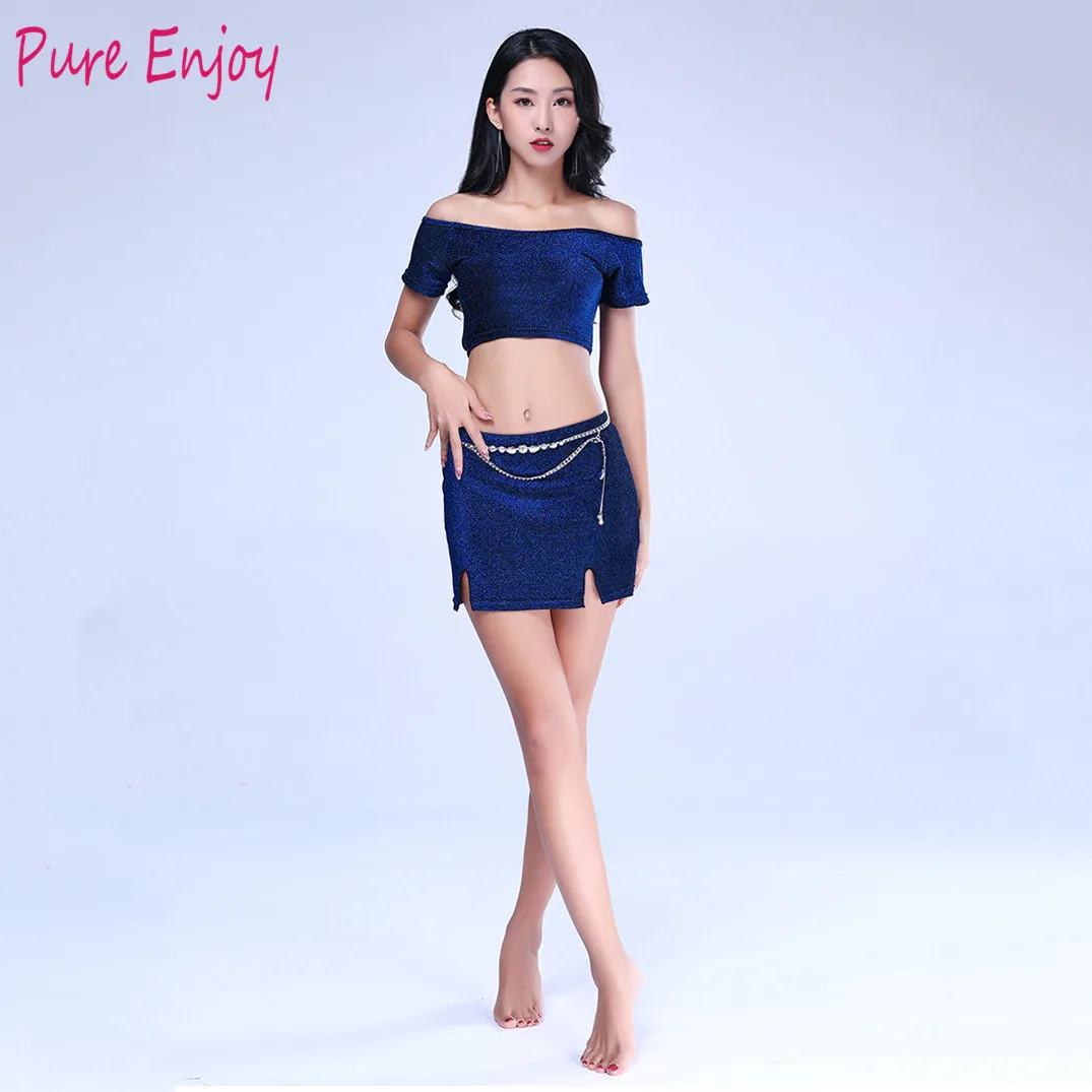 

Женщины танец живота Team Dance Outfit Восточные танцы Практика одежды Показать шею короткая юбка 2 шт. Танцевальный костюм 4 цвета