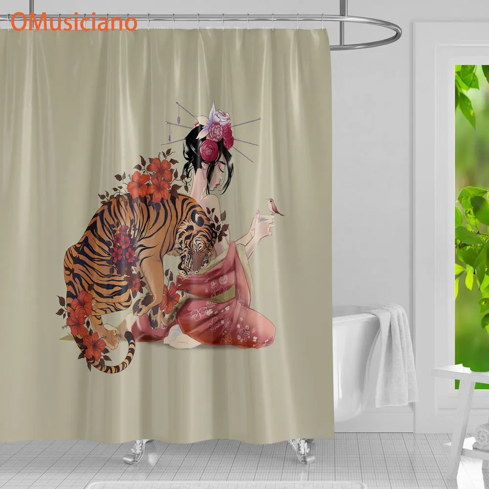 

Japanese style Geisha cartoon curtain waterproof polyester fabric shower curtain bathroom decorative shower curtain