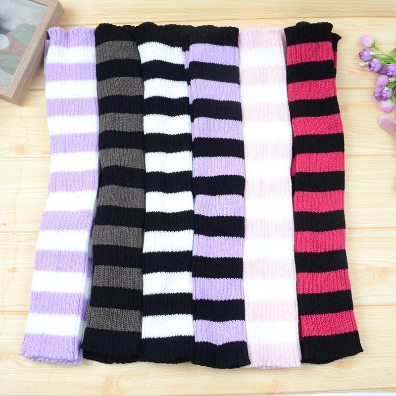 Japan Style Striped Knit Long Socks Women Outdoor Knee High Elastic Leg Warmers Winter Slim Gothic Hip-hop Punk Rock Socks