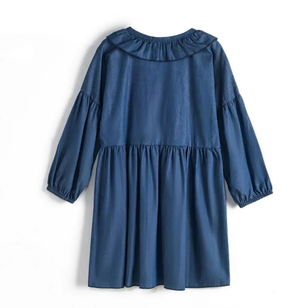 CupofSweet Ruffled Front Cropped Sleeves Denim Dress Shirt Girls Kids Clothing 2019 Fashion Long Casual Kid Girl Dresses | Детская