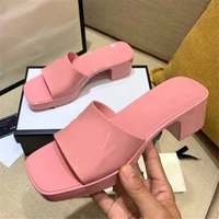 2021 desinger candy color jelly pvc platform women shoes summer square toe heels mules outdoor beach dress slippers thick sole