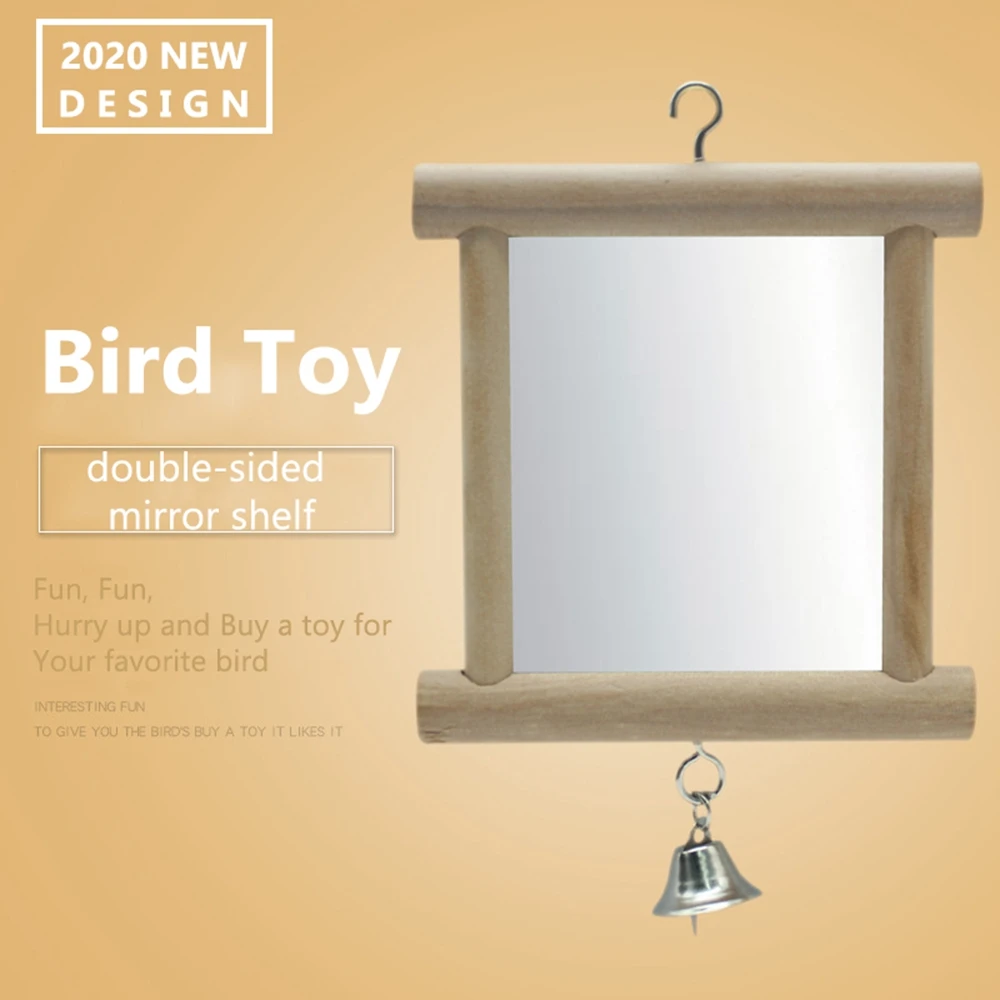 

Pet Bird Mirror with Bell, Wooden Swing Play Toys Double Side Mirror Hang On Cage For Parrot Budgies Parakeet Cockatiel Lovebird