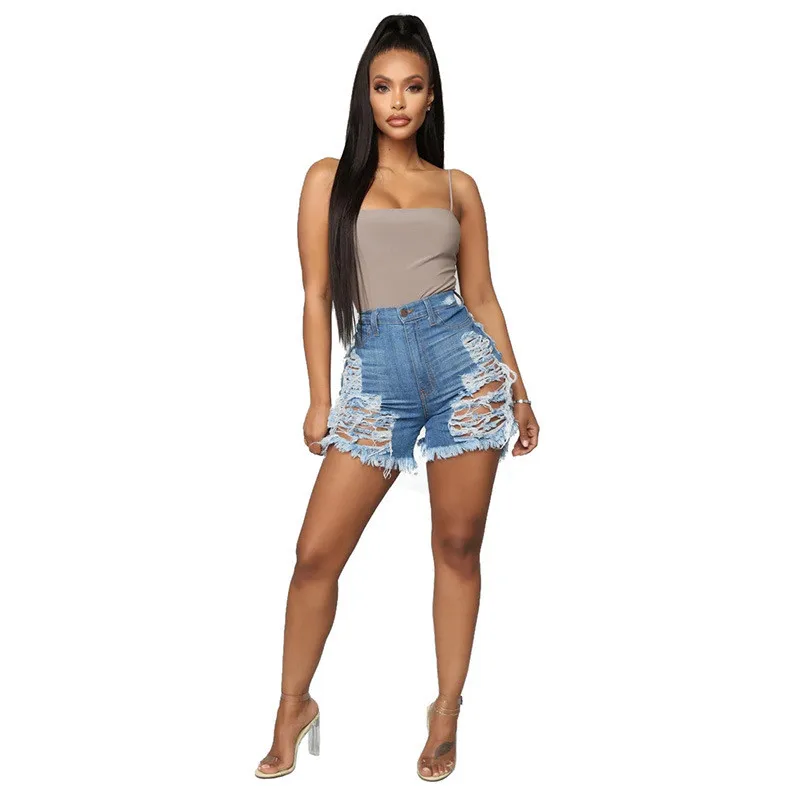 Women Summer Fashion Shorts Jeans Hole High Waist Casual Zipper Fly Jeans Street Night Club Denim Shorts Skinny