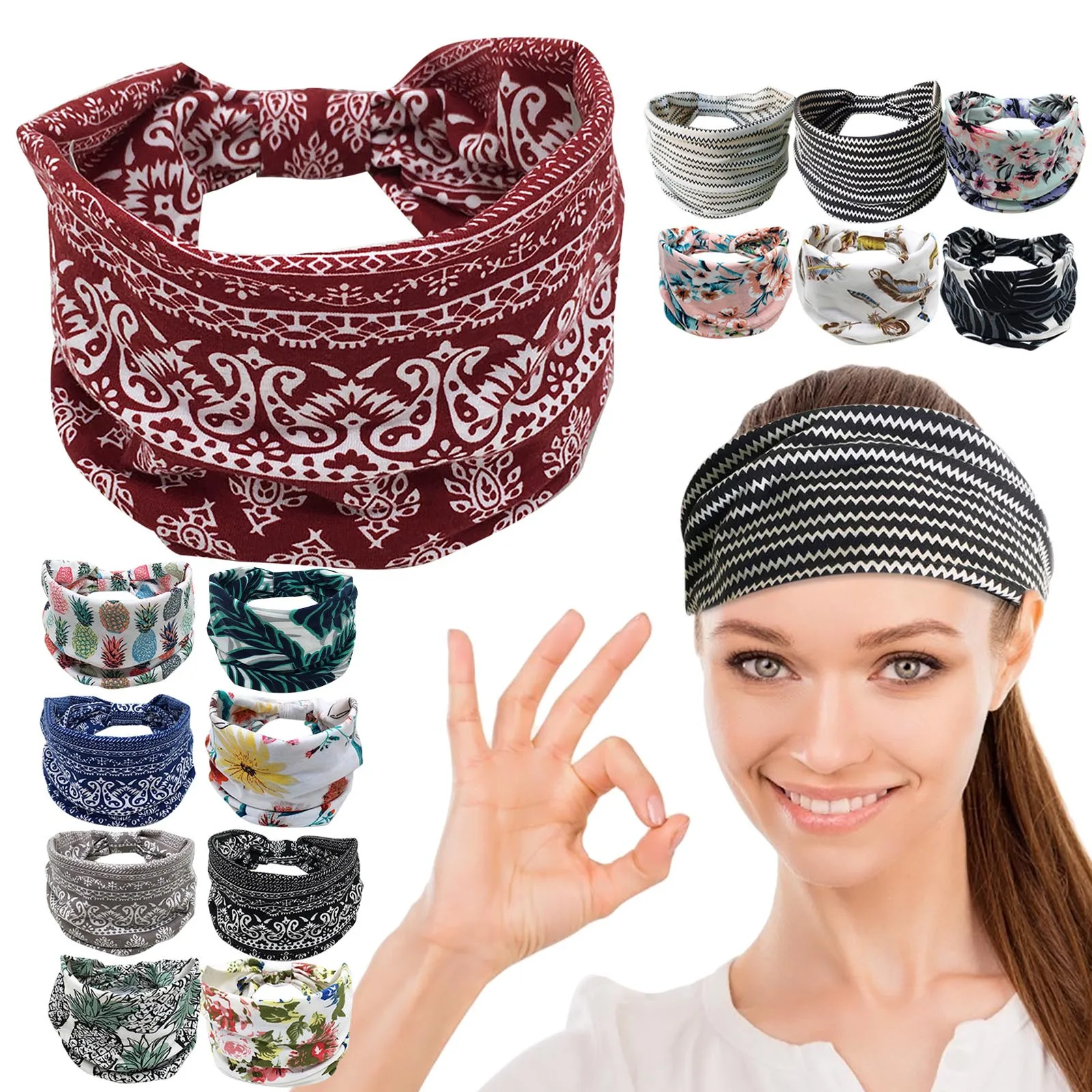 Модные женские резинки для волос Для Йоги Спортивные широкая лента в стиле Бохо