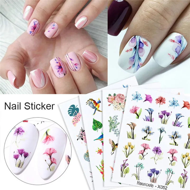 

2pcs Sliders Paper Nail Art Decor Gel Polish Sticker Manicure Foils Abstract Lady Face Nail Decals Water Flame Fruit Leaf