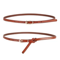 women genuine leather knot belt jean thin gold pin buckle belts dresses red black real cow leather ladies narrow student belts