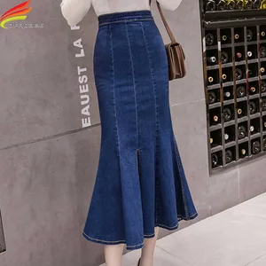 Женская Облегающая джинсовая юбка, черная, синяя, на молнии, с высокой талией, весна 2020