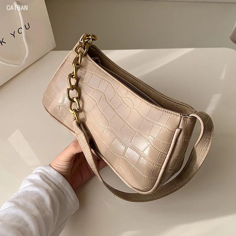 

Fashion Crocodile Pattern Baguette bags MINI PU Leather Shoulder Bags For Women 2021 Chain Design Luxury Hand Bag Female Travel