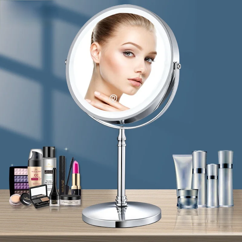 

8 Inch Makeup Mirror With Light USB Charging 10X Magnifying Vanity Mirror Backlit Adjustable Light Standing Cosmetic Mirrors