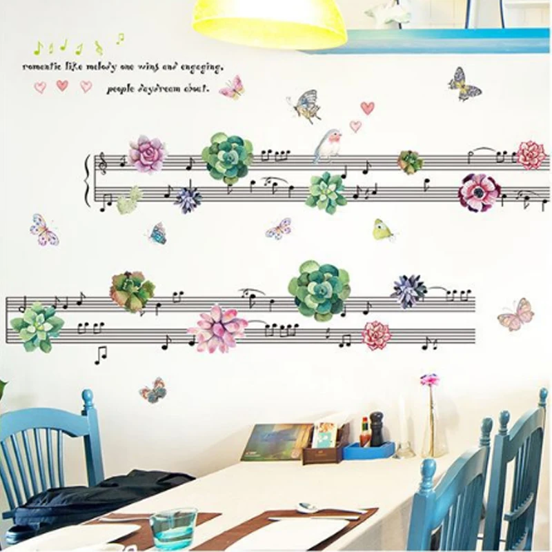 Настенные Стикеры с изображением пианино-ключа и цветов для детской комнаты
