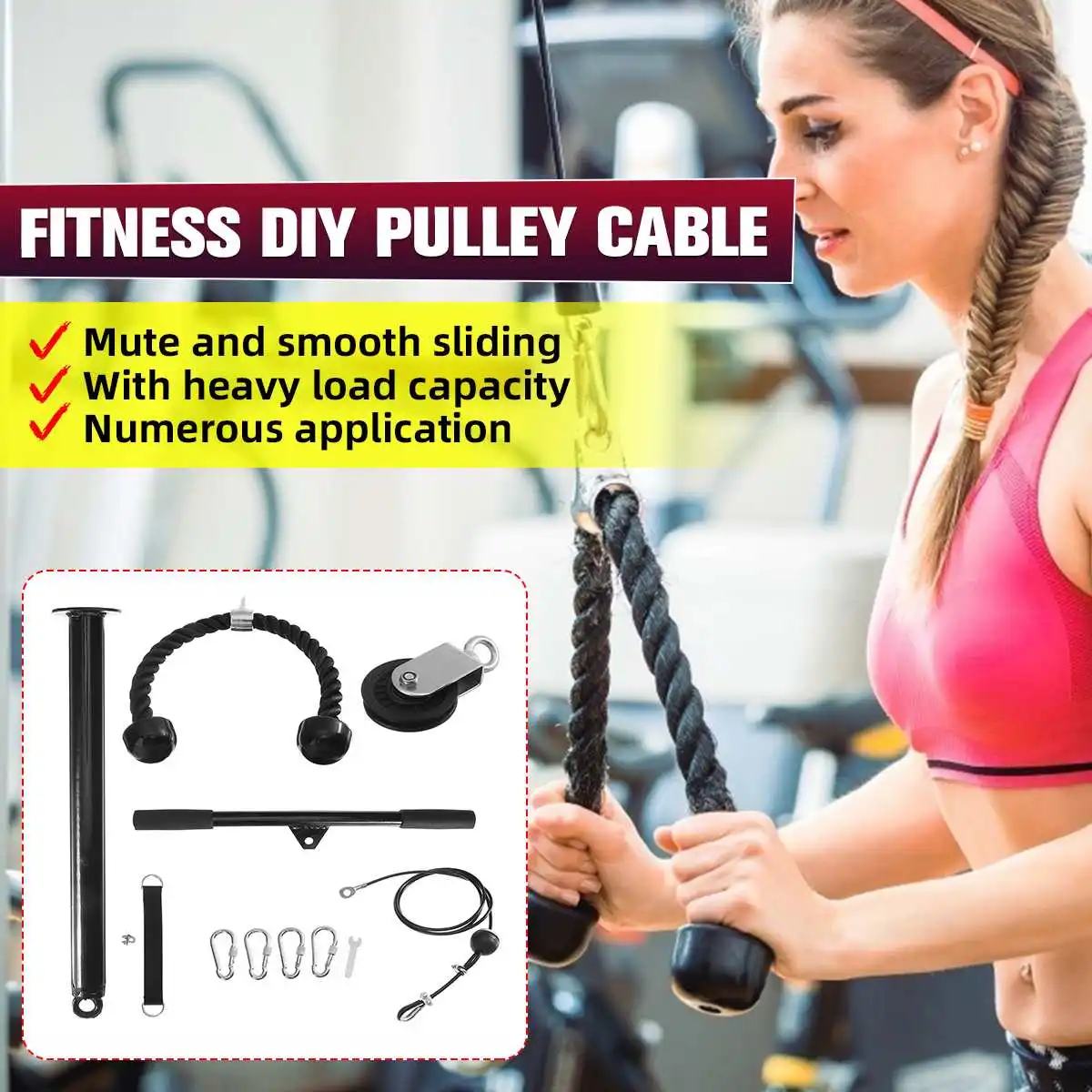 

Fitness Pulley Cable System DIY Loading Pin Lifting Triceps Rope Machine Workout Adjustable Length Home Gym Sport Accessories